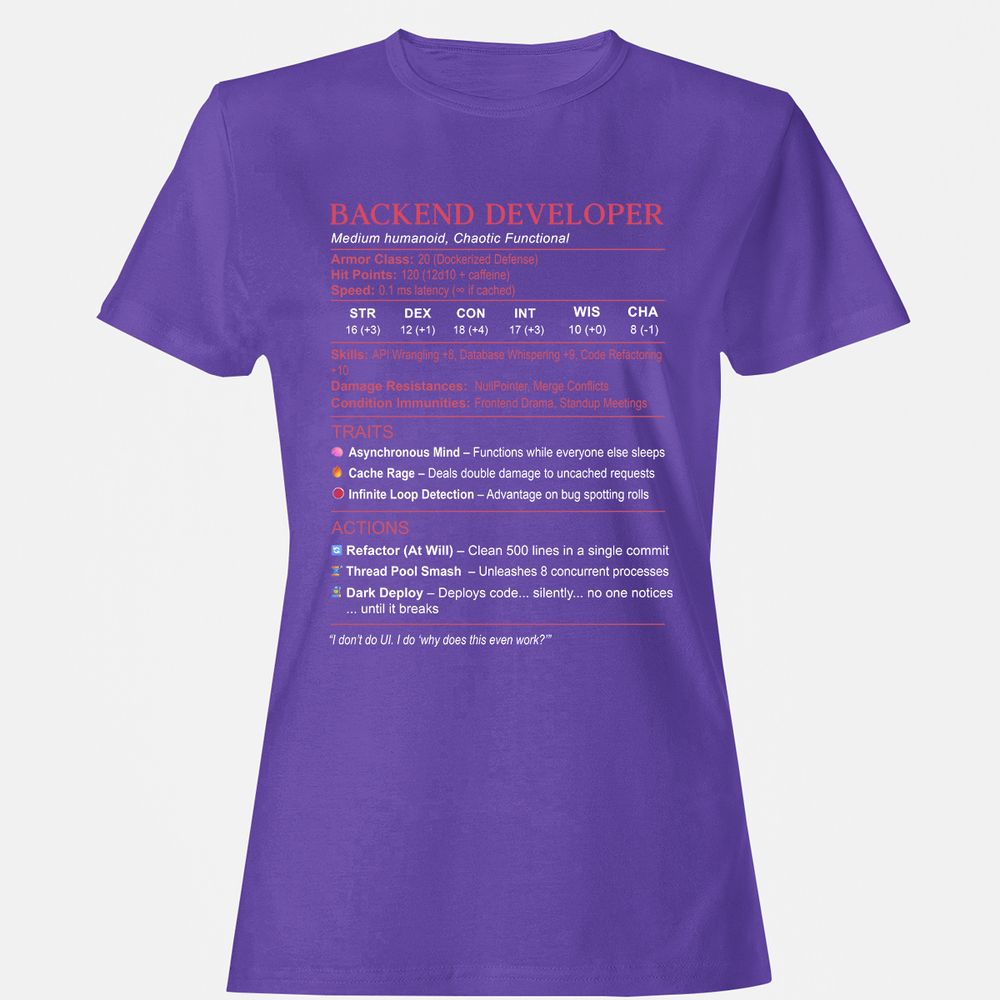 Backend Developer Stats Women's T-Shirt - Purple - 12