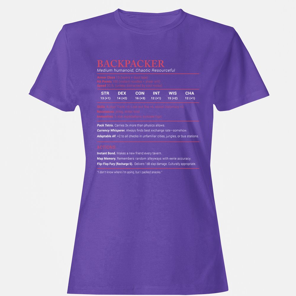 Backpacker Stats Women's T-Shirt - Purple - 12