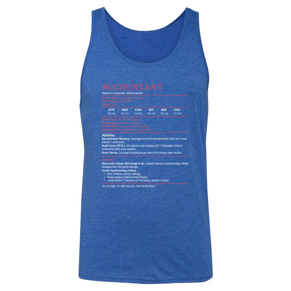 Accountant Stats Unisex Jersey Tank - True Royal Triblend - 12