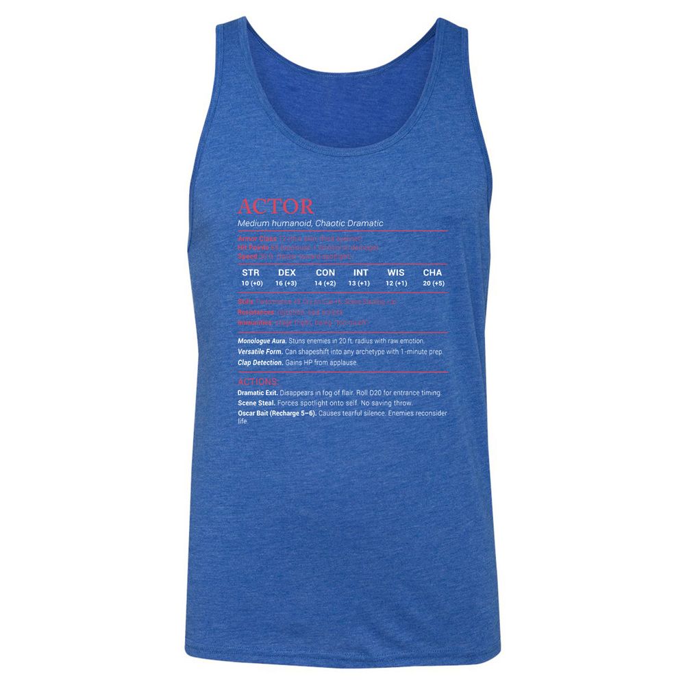 Actor Stats Unisex Jersey Tank - True Royal Triblend - 12