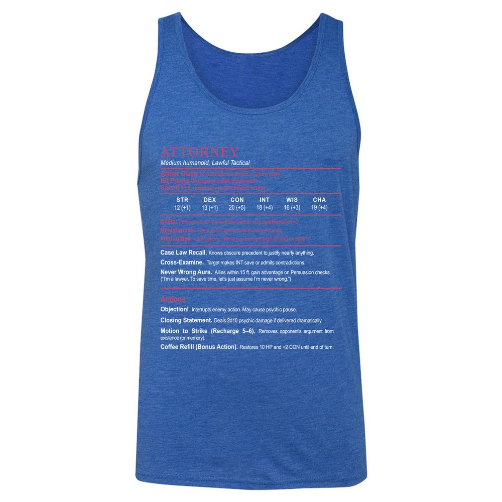 Attorney Unisex Jersey Tank - True Royal Triblend - 12