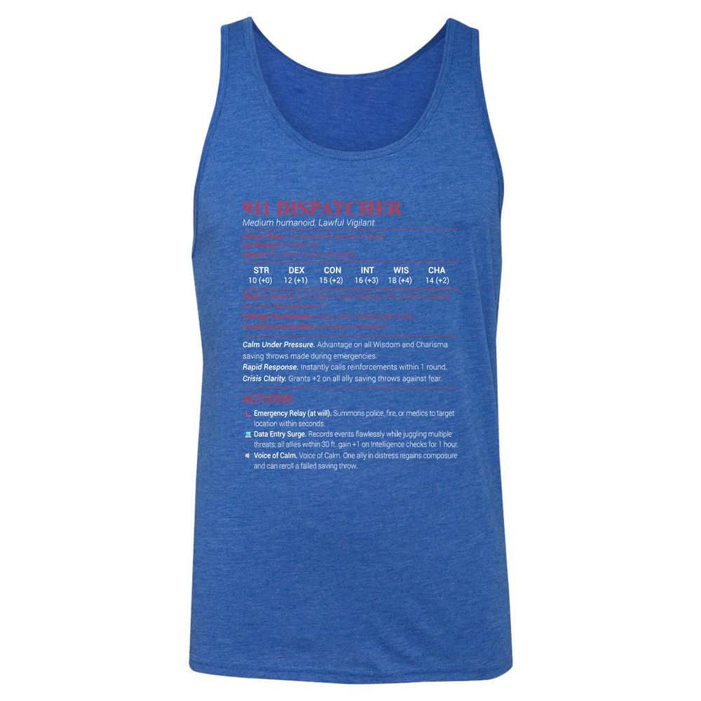 911 Dispatcher Unisex Jersey Tank - True Royal Triblend - 12