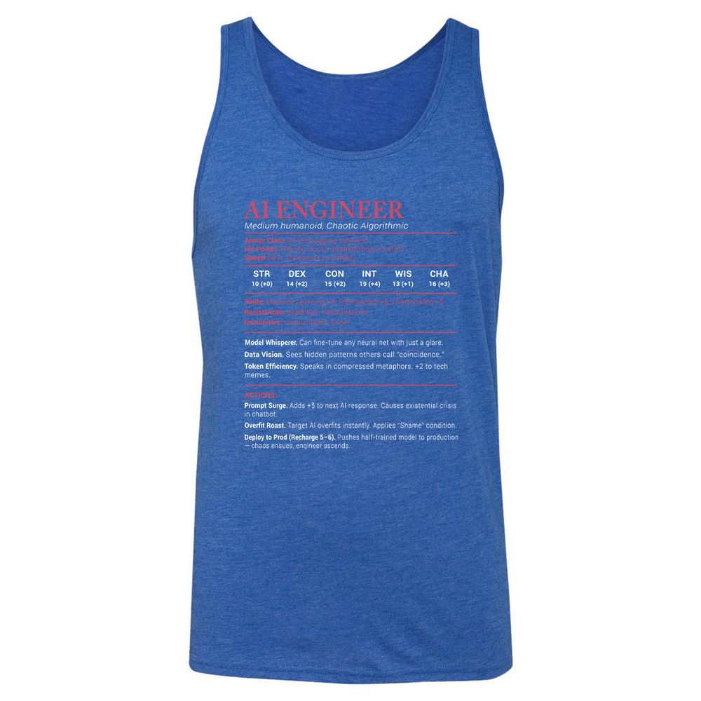 AI Engineer Stats Unisex Jersey Tank - True Royal Triblend - 12