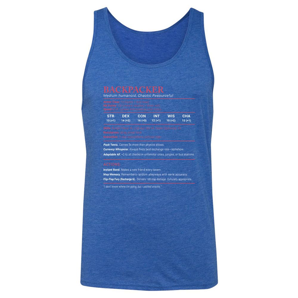 Backpacker Stats Unisex Jersey Tank - True Royal Triblend - 12