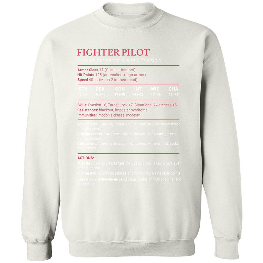 Fighter Pilot Stats Classic Unisex Sweatshirt - White - 12
