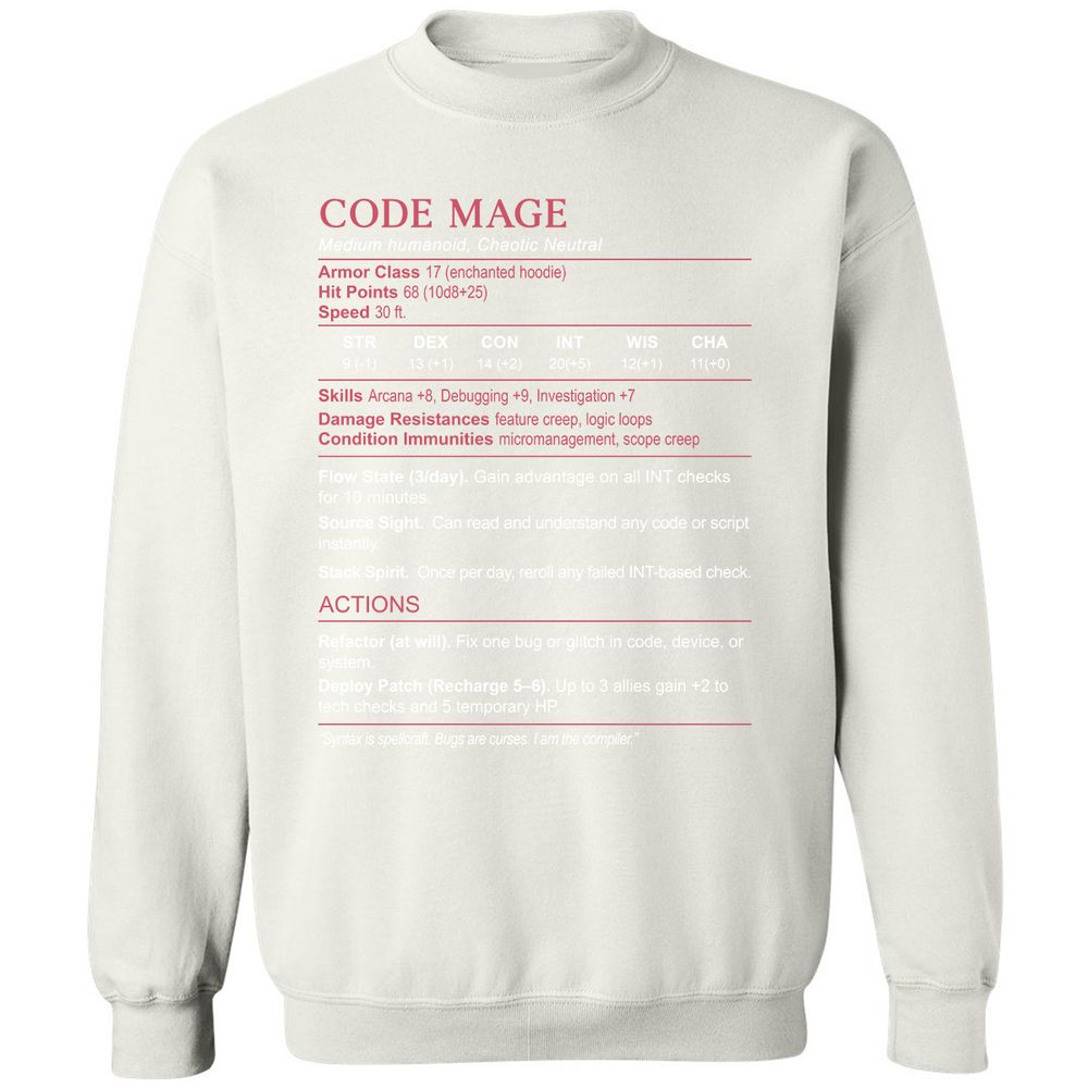 Code Mage Stats Classic Unisex Sweatshirt - White - 12