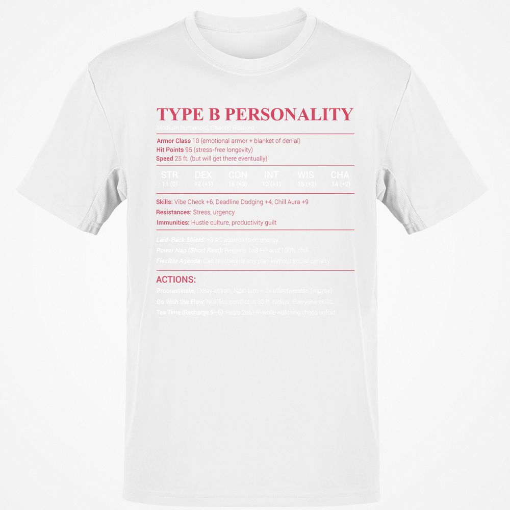 Type B Stats Classic Unisex T-Shirt - White - 12