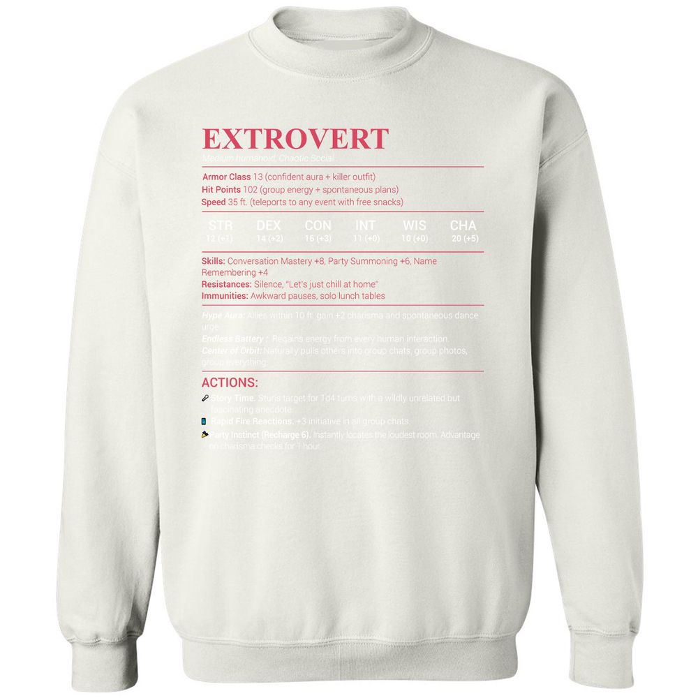 Extrovert Stats Classic Unisex Sweatshirt - White - 12