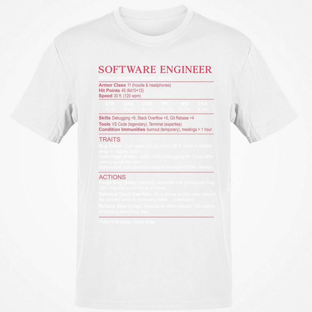 Software Engineer Stats Classic Unisex T-Shirt - White - 12