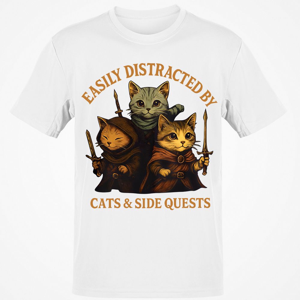 Easily Distracted By Cats & Side Quests Classic Unisex T-Shirt - White - 12