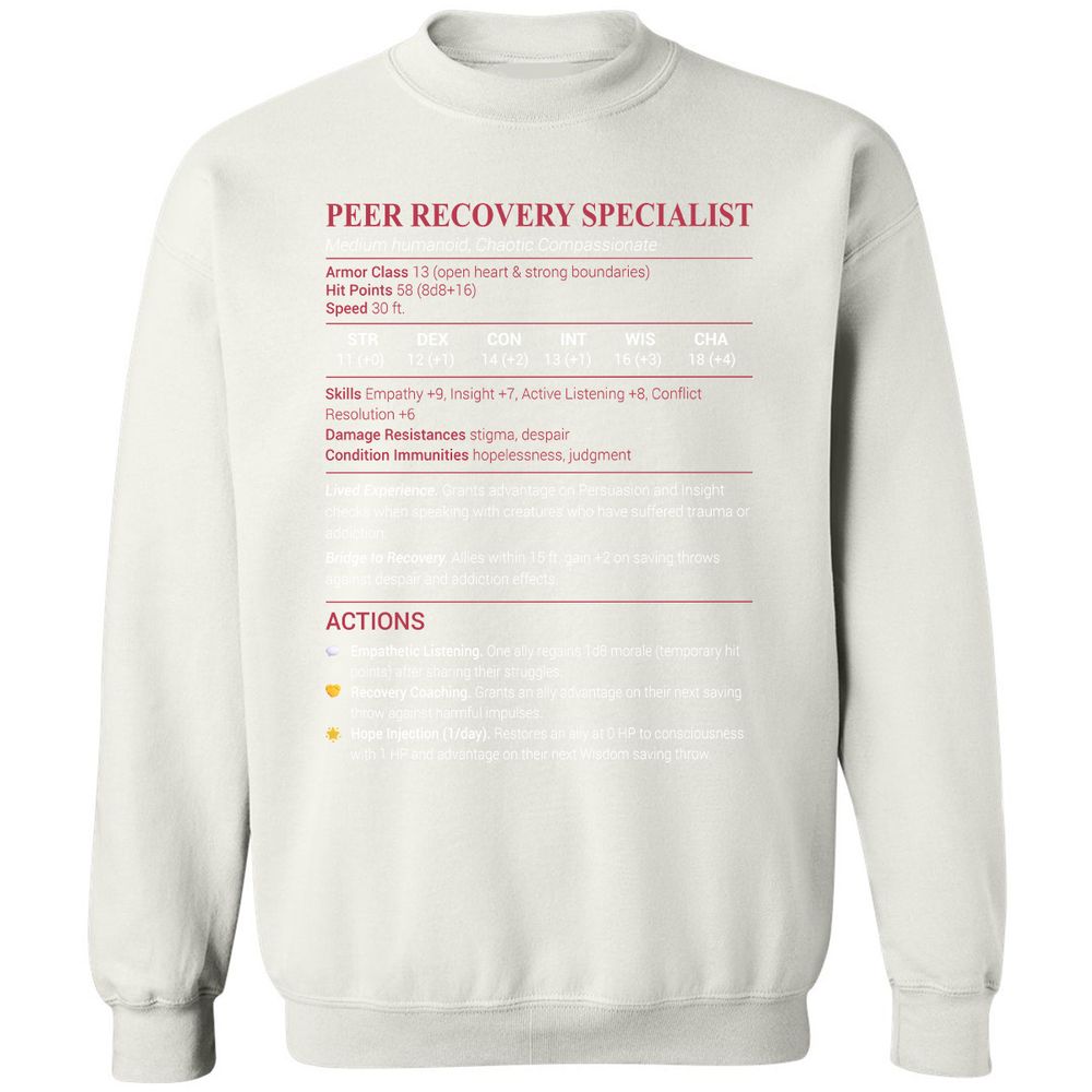 Peer Recovery Specialist Classic Unisex Sweatshirt - White - 12