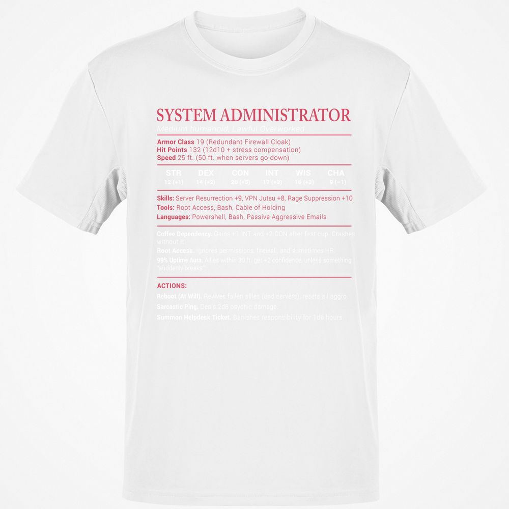 System Administrator Stats Classic Unisex T-Shirt - White - 12