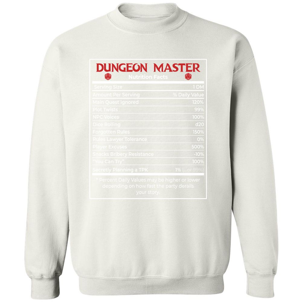 Dungeon Master Nutrition Facts Classic Unisex Sweatshirt - White - 12