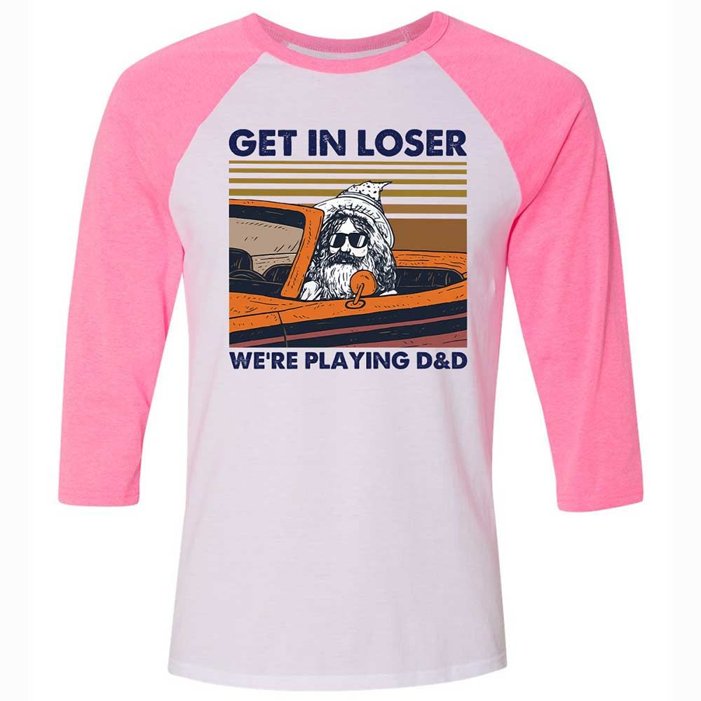 Get in Loser Unisex 3/4 Baseball Tee - White/Neon Pink - 12