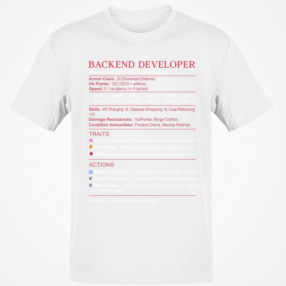 Backend Developer Stats Classic Unisex T-Shirt - White - 12