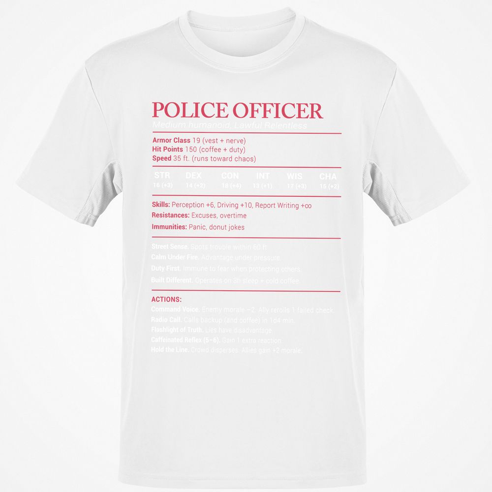 Police Officer Stats Classic Unisex T-Shirt - White - 12