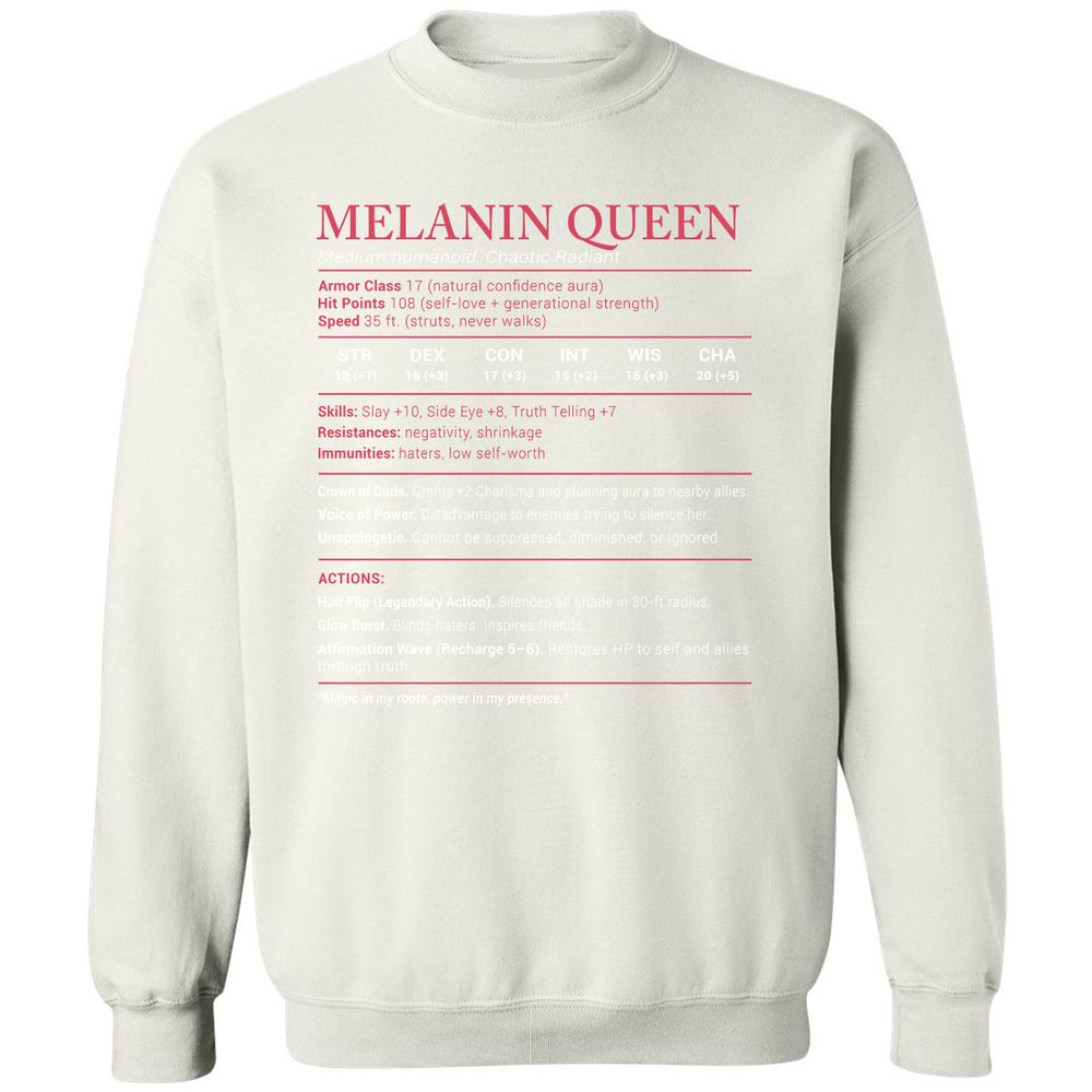 Melanin Queen Stats Classic Unisex Sweatshirt - White - 12