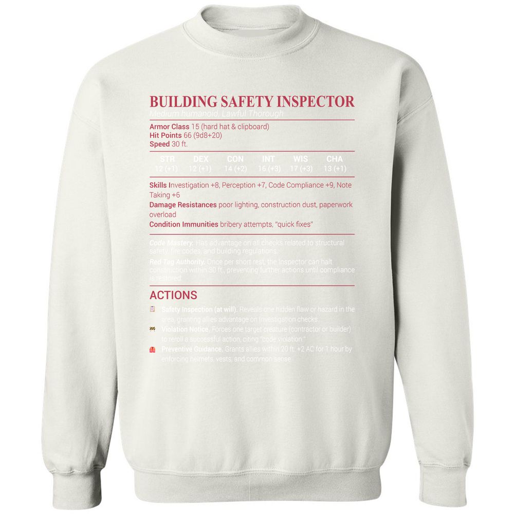 Building Safety Inspector Classic Unisex Sweatshirt - White - 12