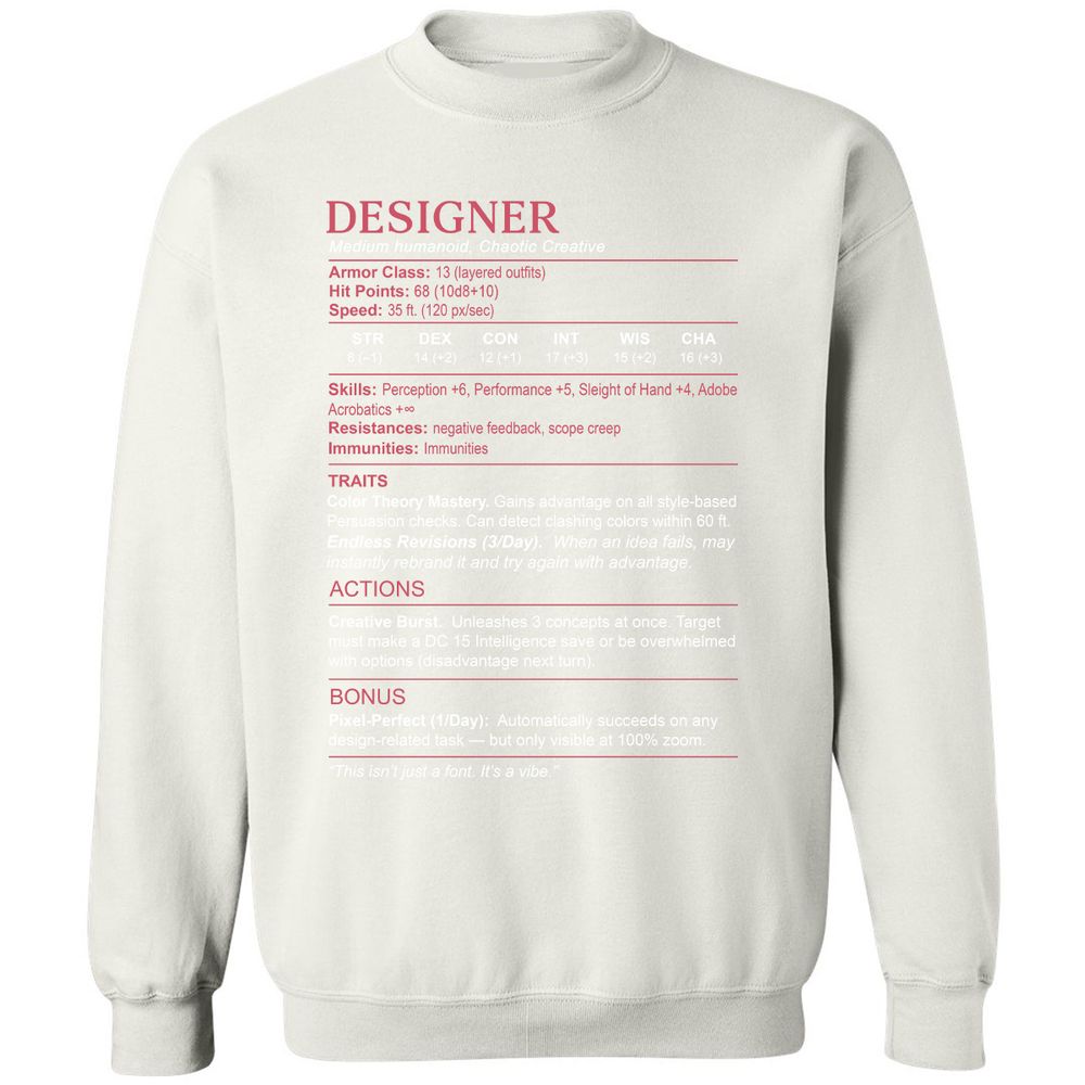 Designer Stats Classic Unisex Sweatshirt - White - 12