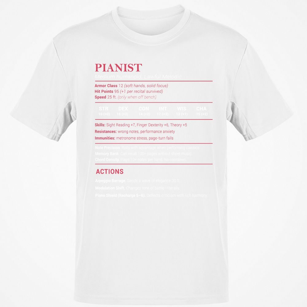 Pianist Stats Classic Unisex T-Shirt - White - 12