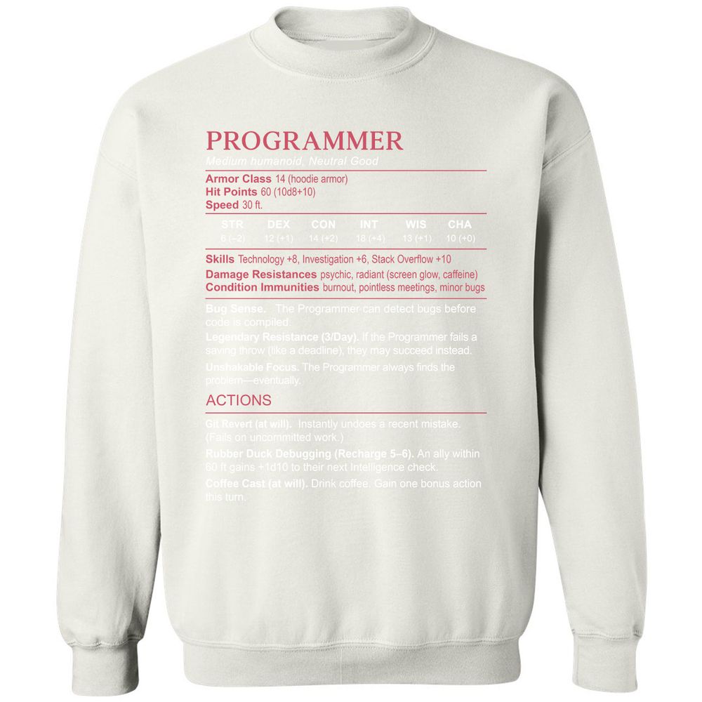 Programmer Stats Classic Unisex Sweatshirt - White - 12
