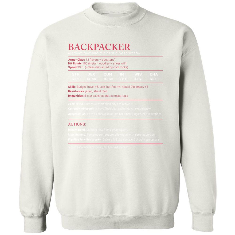Backpacker Stats Classic Unisex Sweatshirt - White - 12
