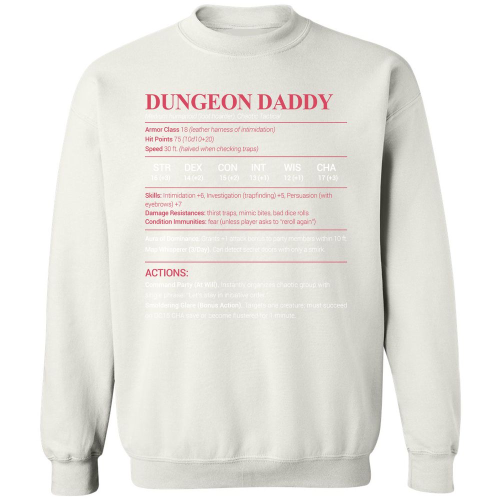 Dungeon Daddy Stats Classic Unisex Sweatshirt - White - 12