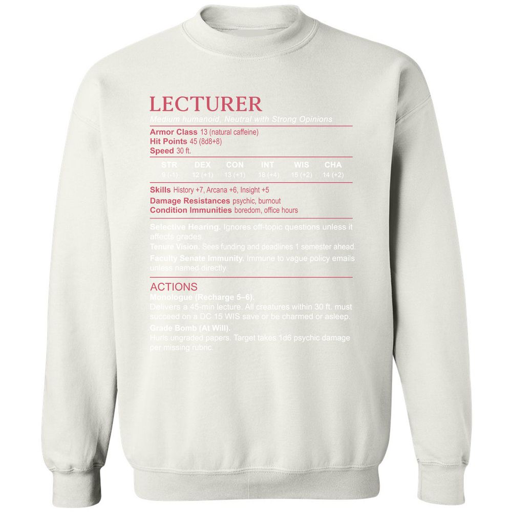 Lecturer Stats Classic Unisex Sweatshirt - White - 12