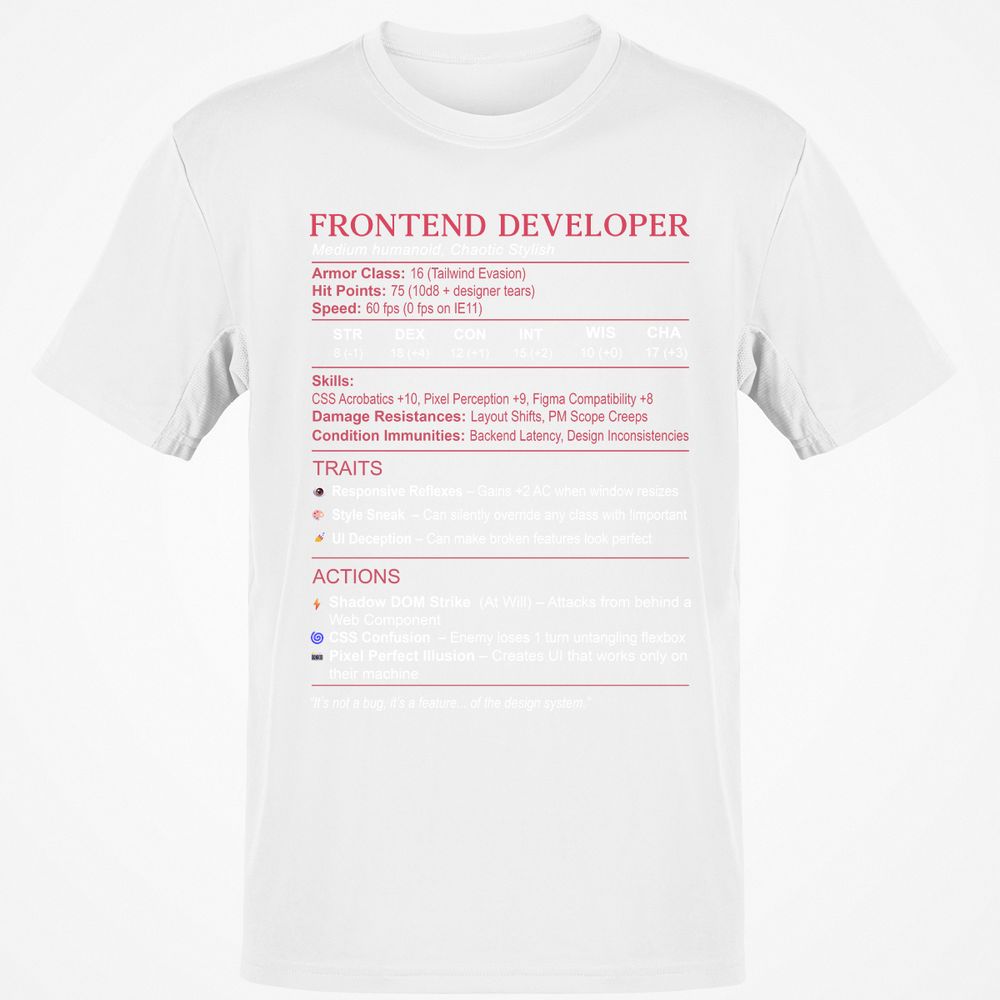 Frontend Developer Stats Classic Unisex T-Shirt - White - 12