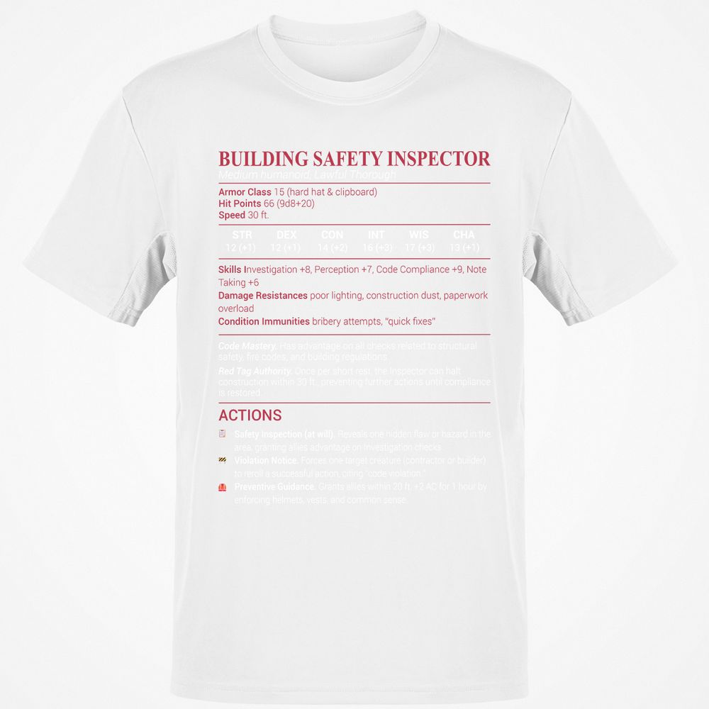 Building Safety Inspector Classic Unisex T-Shirt - White - 12