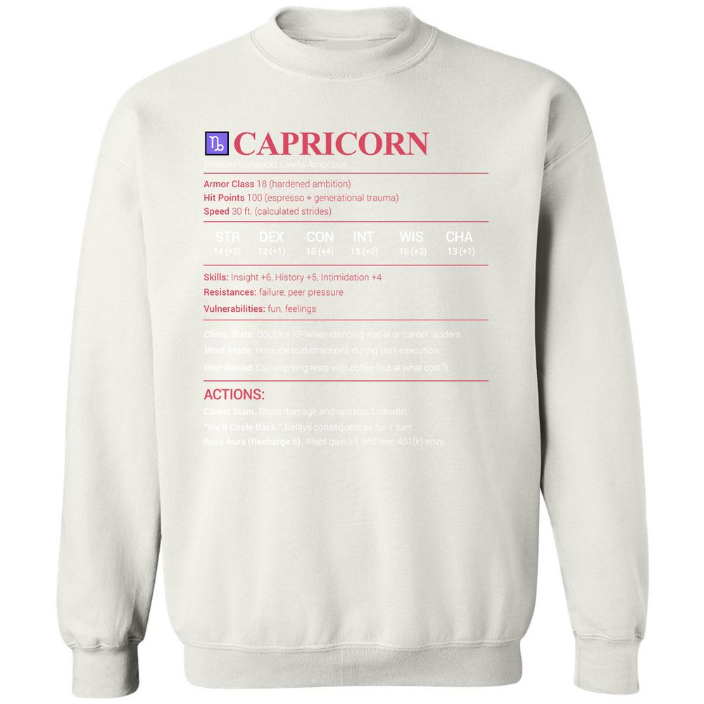Capricorn Stats Classic Unisex Sweatshirt - White - 12