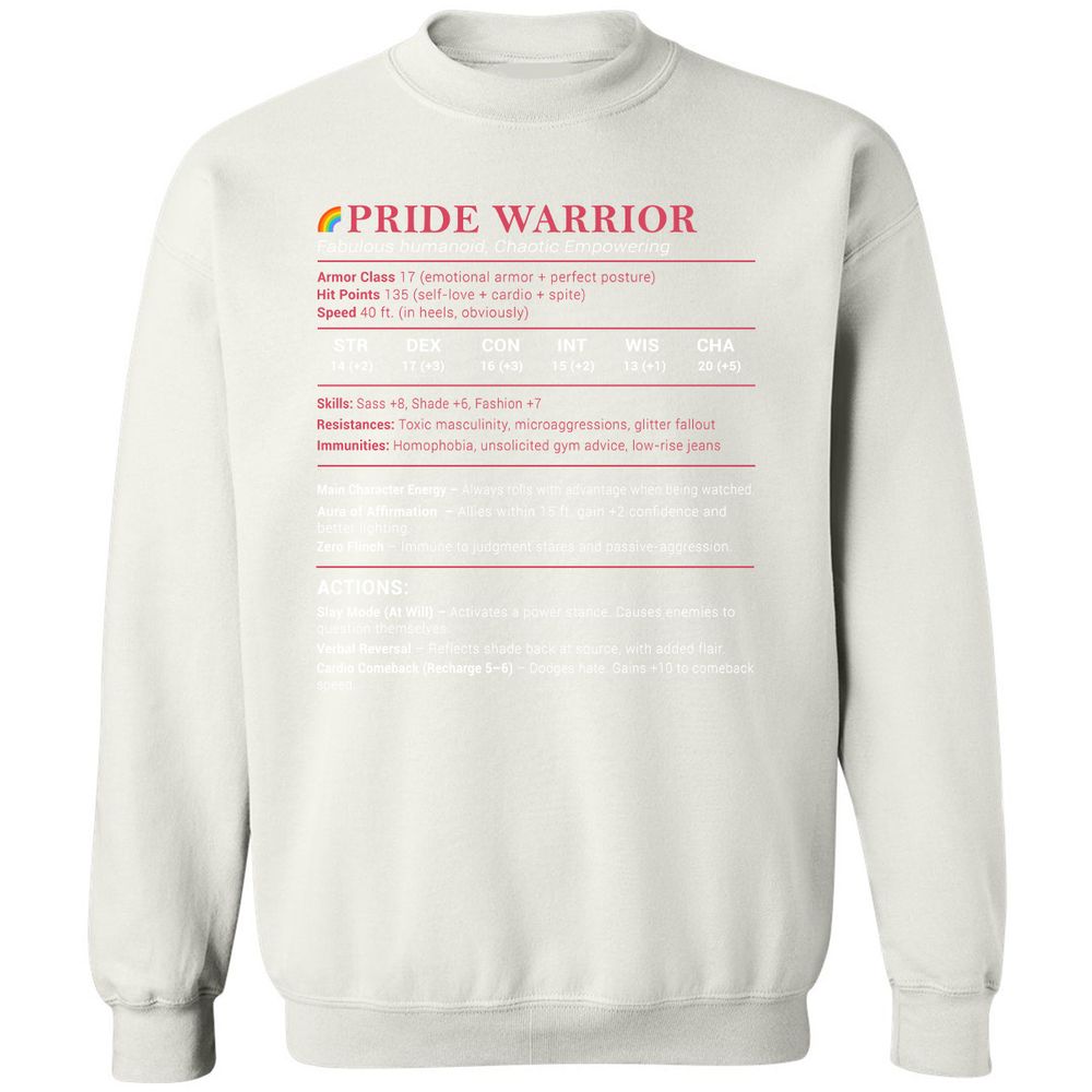 Pride Warrior Stats Classic Unisex Sweatshirt - White - 12