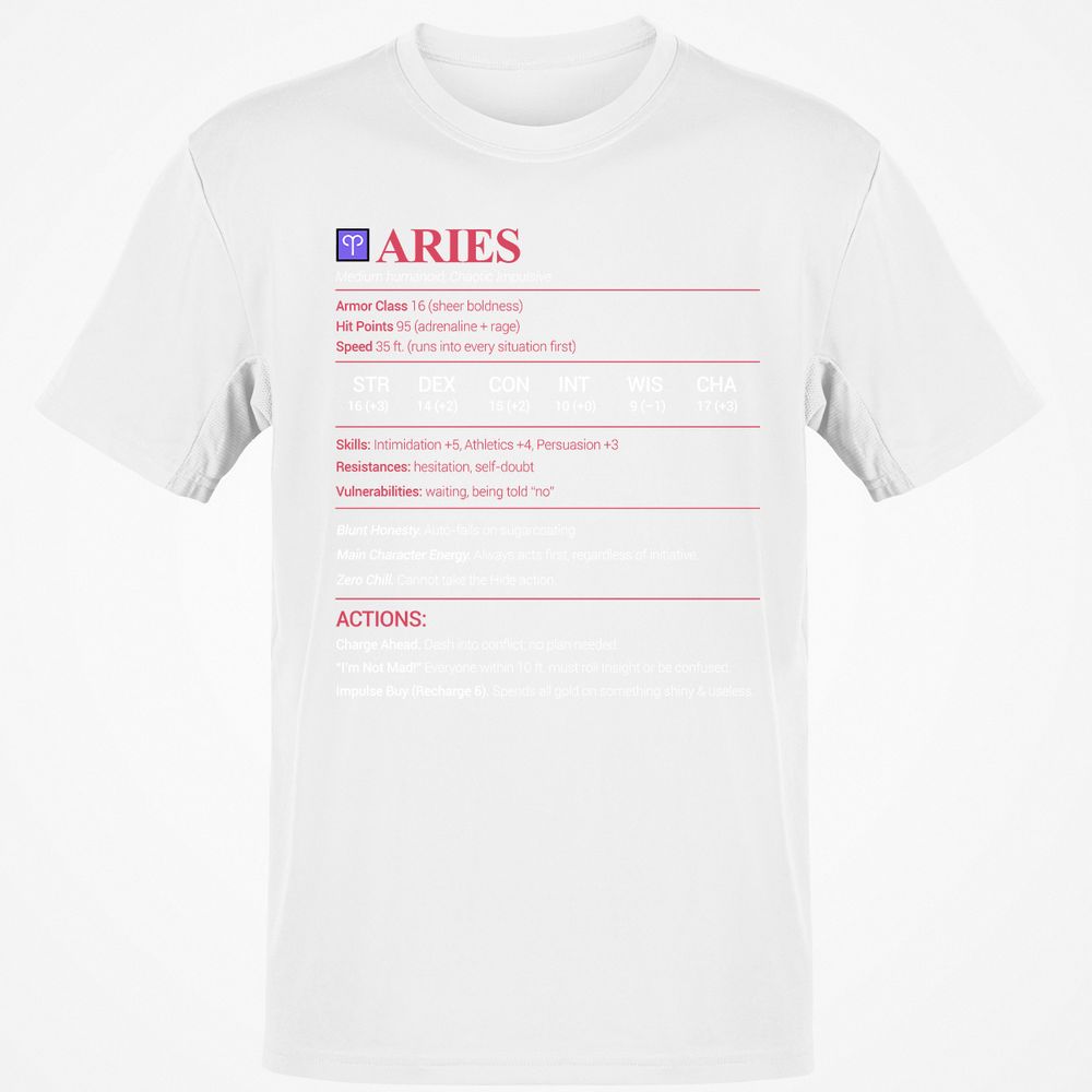 Aries Stats Classic Unisex T-Shirt - White - 12