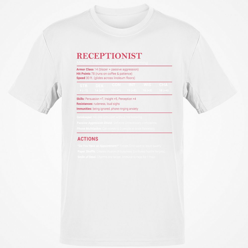 Receptionist Stats Classic Unisex T-Shirt - White - 12