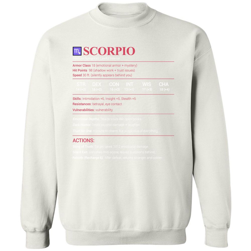 Scorpio Stats Classic Unisex Sweatshirt - White - 12
