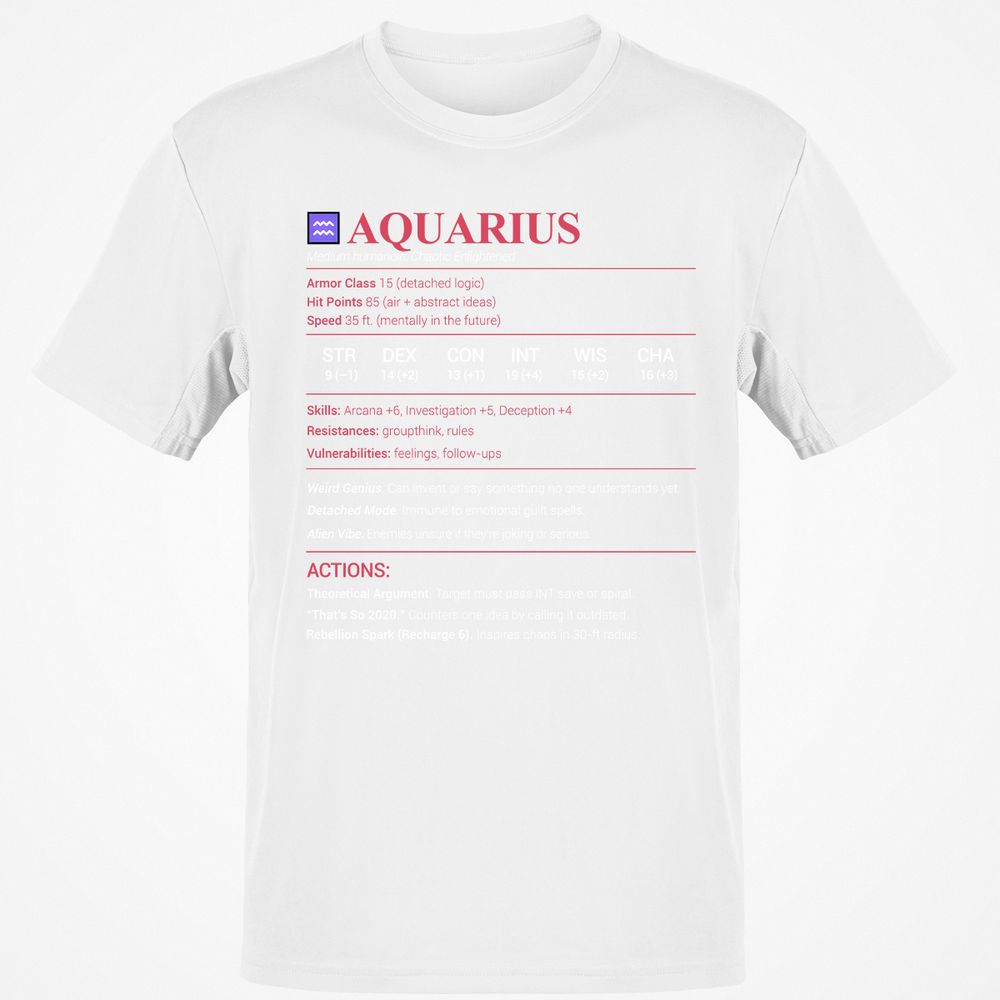 Aquarius Stats Classic Unisex T-Shirt - White - 12