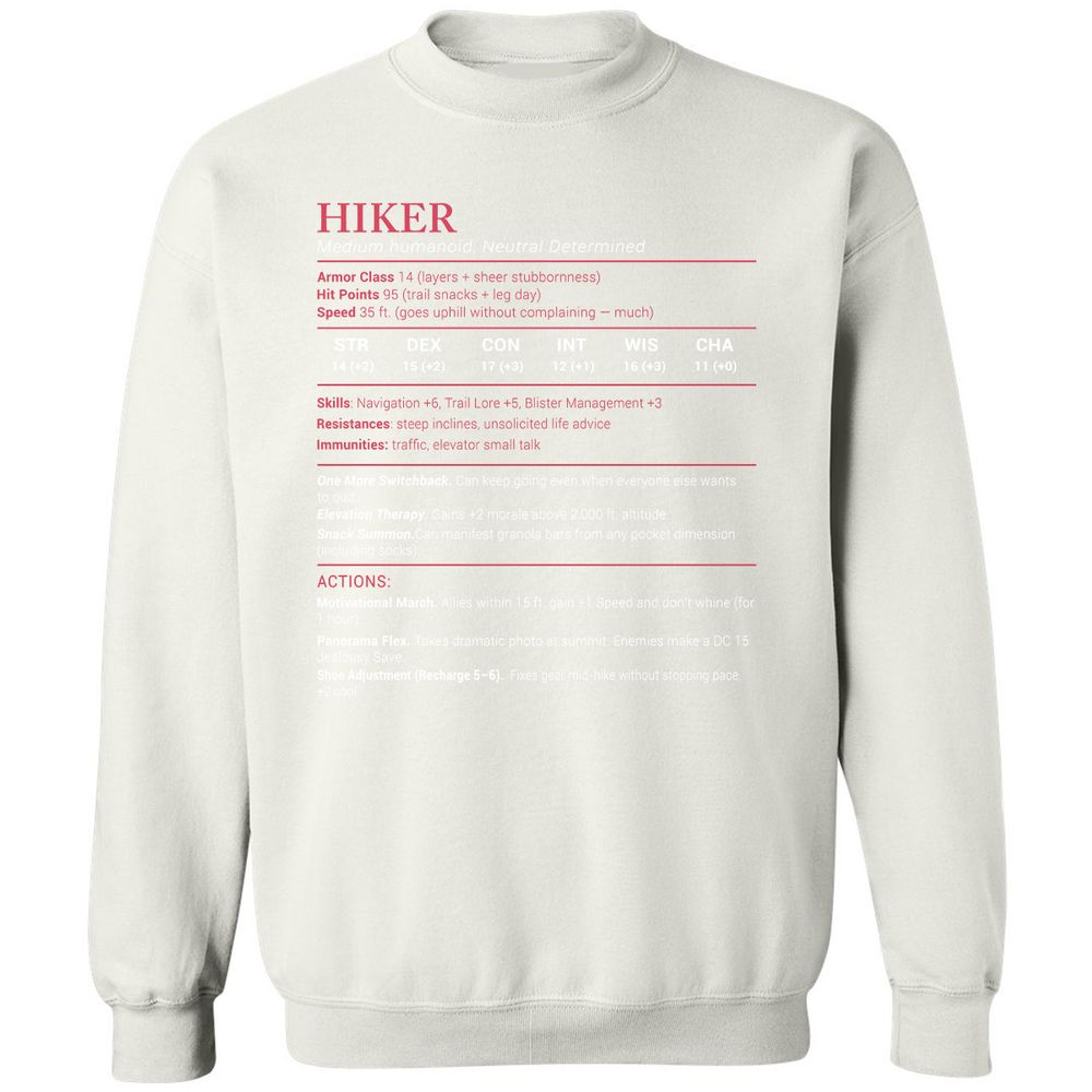 Hiker Stats Classic Unisex Sweatshirt - White - 12