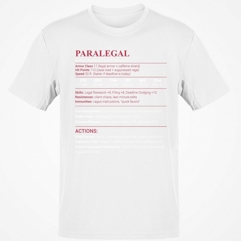 Paralegal Stats Classic Unisex T-Shirt - White - 12