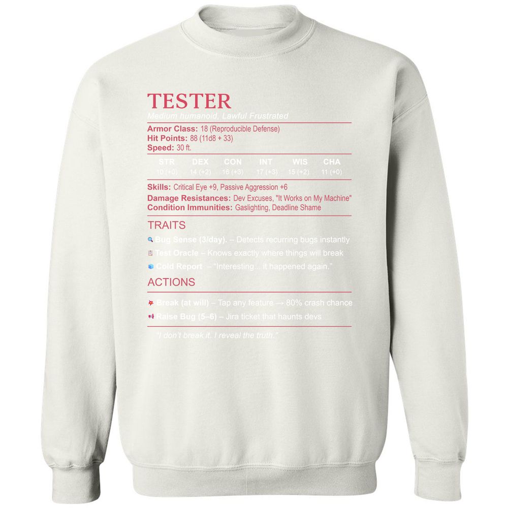 Tester Stats Classic Unisex Sweatshirt - White - 12