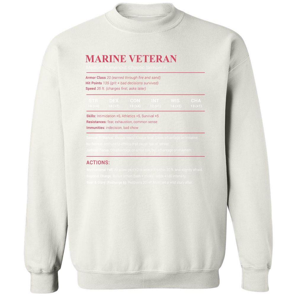 Marine Veteran Classic Unisex Sweatshirt - White - 12