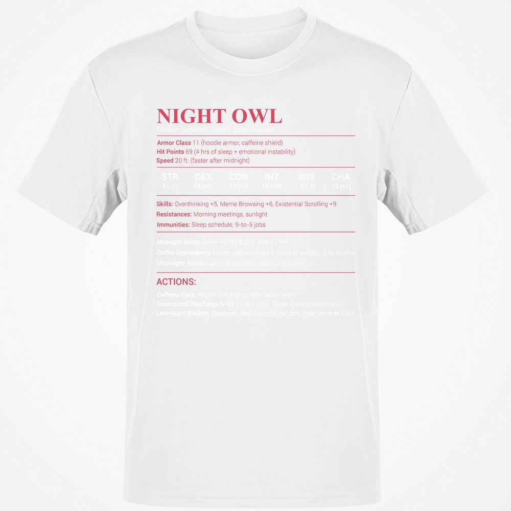 Night Owl Stats Classic Unisex T-Shirt - White - 12