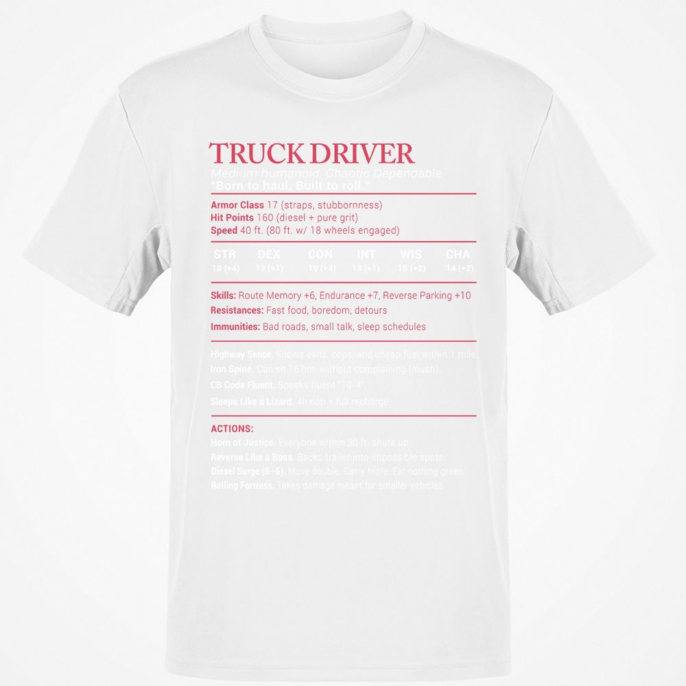 Truck Driver Stats Classic Unisex T-Shirt - White - 12