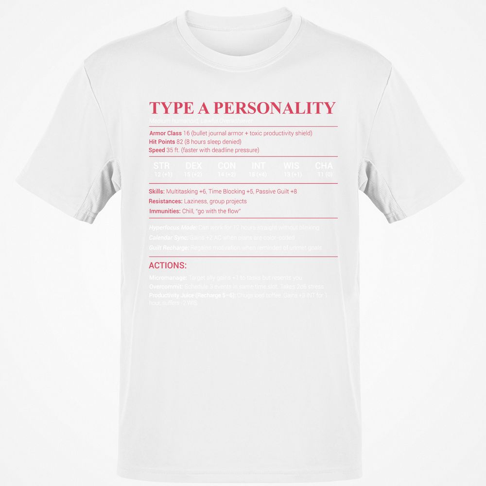 Type A Stats Classic Unisex T-Shirt - White - 12