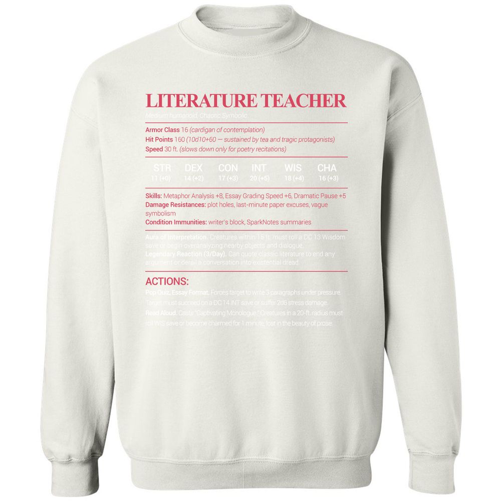 Literature Teacher Classic Unisex Sweatshirt - White - 12