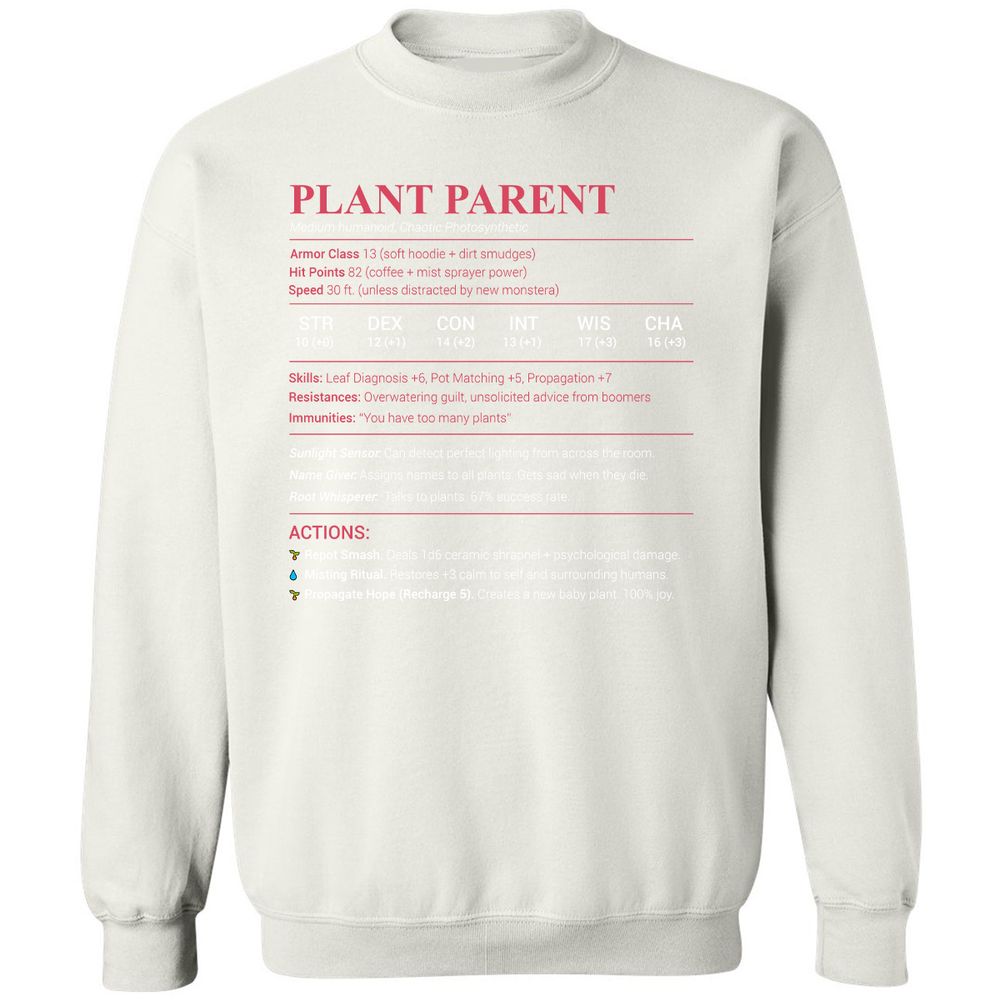 Plant Parent Stats Classic Unisex Sweatshirt - White - 12