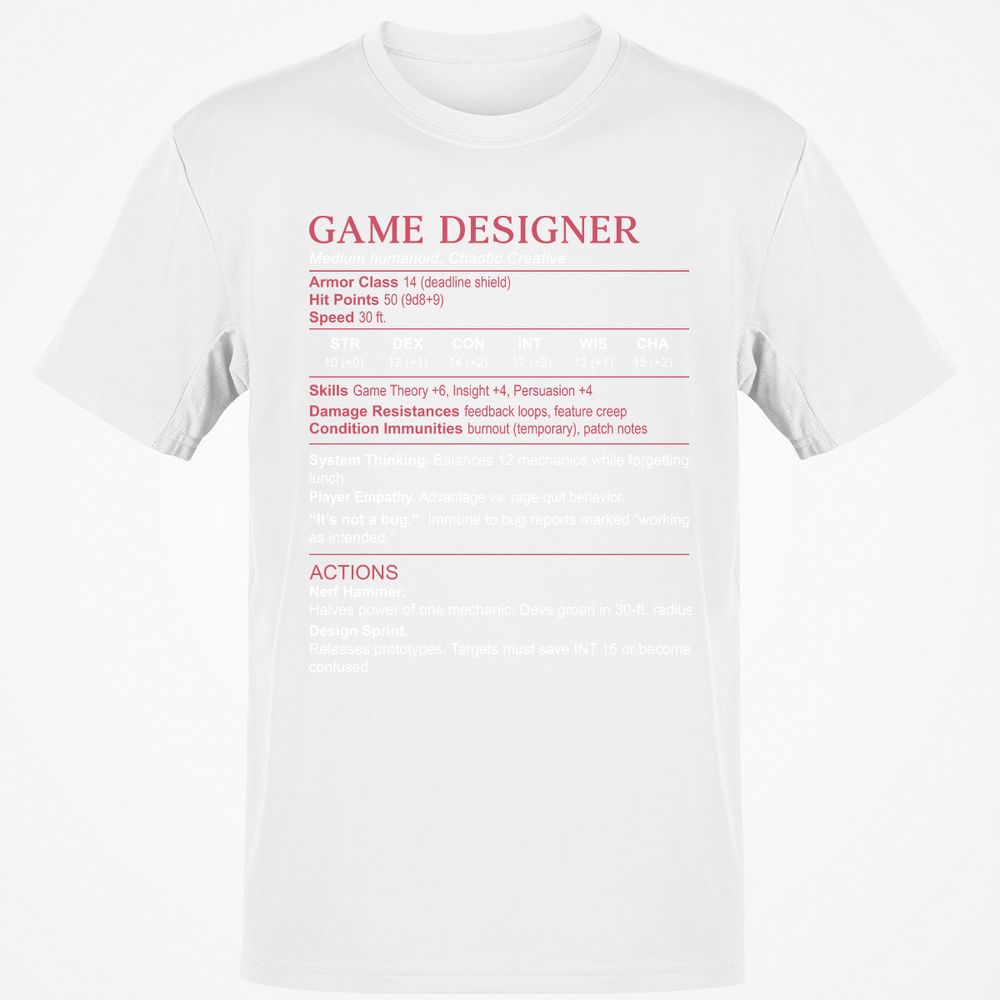 Game Designer Stats Classic Unisex T-Shirt - White - 12