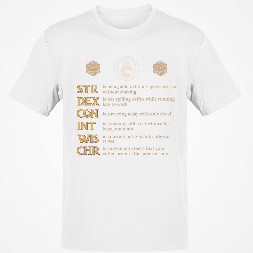 Coffee & Dragons RPG Stats Classic Unisex T-Shirt - White - 12