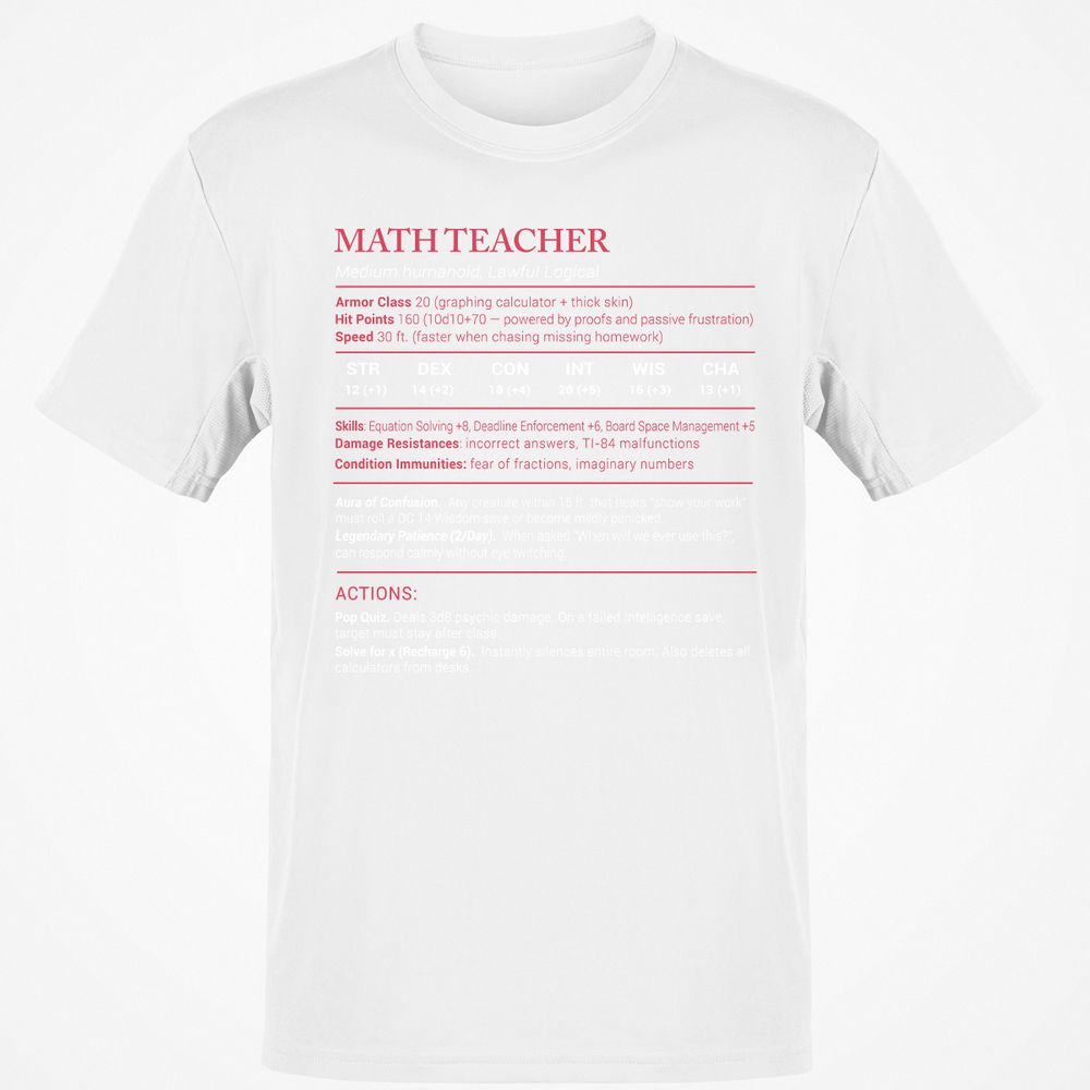 Math Teacher Stats Classic Unisex T-Shirt - White - 12