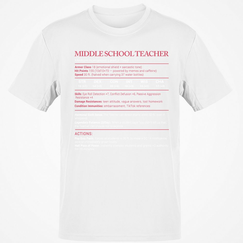 Middle School Teacher Stats Classic Unisex T-Shirt - White - 12