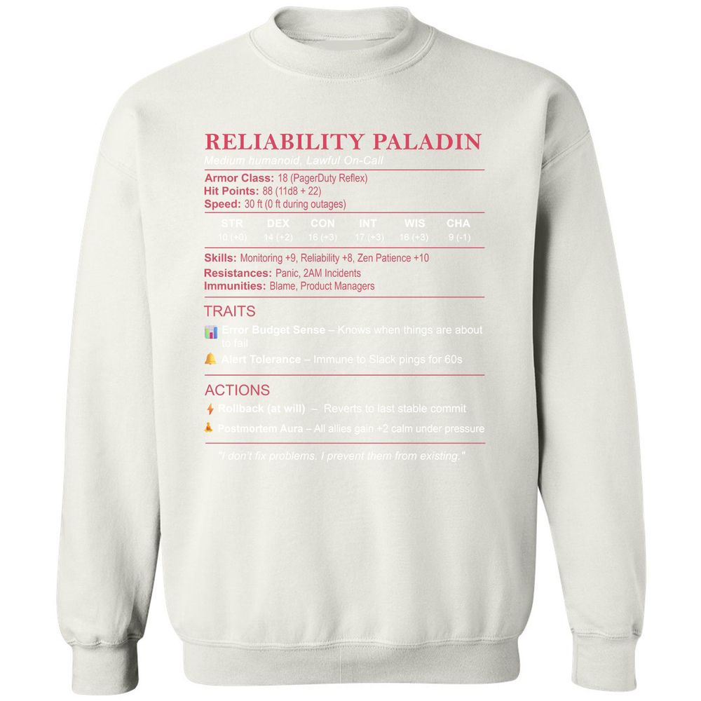 SRE Stats (Reliability Paladin) Classic Unisex Sweatshirt - White - 12